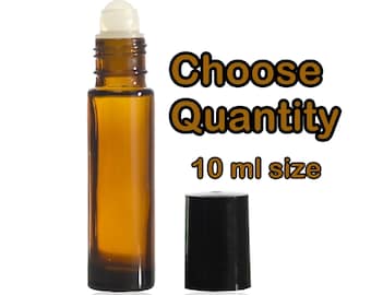 10 ml (.33 oz) Amber Glass Roller Top Bottles - Choose Quantity | Plastic Roll On Ball | Store Essential & Fragrance Oils, Perfume, etc.