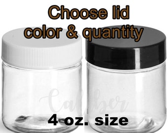 4 oz PET Jar + Lid: Choose Cap Color | Sturdy containers- lotion, body scrubs, butters, ointment | Fast Free Shipping to USA, Military Bases