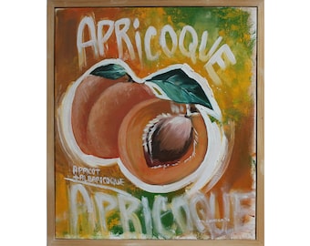 Apricot Fruit Painting – Original Oil on Canvas, Farmhouse Kitchen Wall Art, Still Life Decor