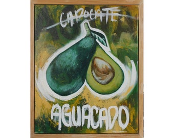 アボカドの壁アート アボカドの絵画 オリジナルの油絵 食べ物の絵画