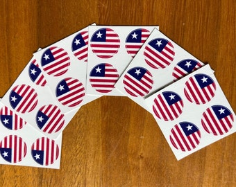 Liberia Flag Round Stickers, Set of 24–1/2 inch diameter–Use for crafts, scrapbooking, school projects, etc.