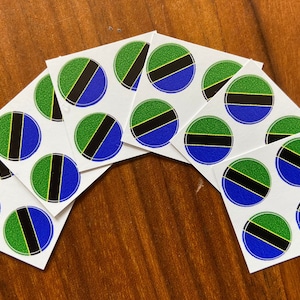 Tanzania Flag Round Stickers, Set of 24–1/2 inch diameter–Use for crafts, scrapbooking, school projects, etc.