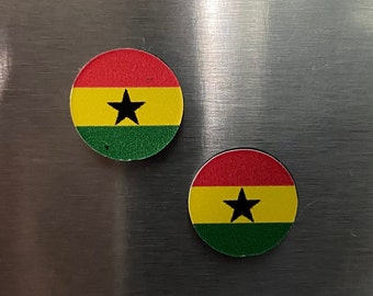 Ghana Flag Round Magnet--(set of 2)--1/2 inch diameter–Use for crafts, projects, refrigerator magnets, etc.