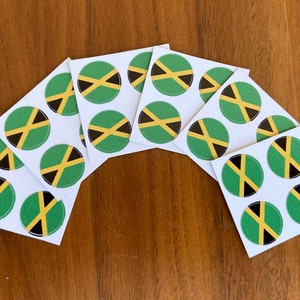 Jamaica Flag Round Stickers, Set of 24–1/2 inch diameter–Use for crafts, scrapbooking, school projects, etc.