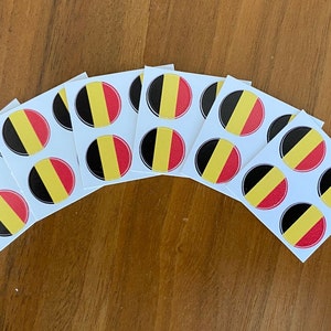 Belgium Flag Round Stickers, Set of 24–1/2 inch diameter–Use for crafts, scrapbooking, school projects, etc.
