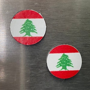 Lebanon Flag Round Magnets (set of 2)–1/2 inch diameter–Use for crafts, projects, refrigerator magnets, etc.