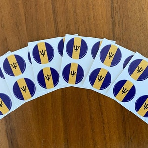Barbados Flag Round Stickers, Set of 24–1/2 inch diameter–Use for crafts, scrapbooking, school projects, etc.