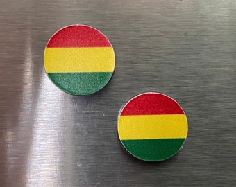 Bolivia Flag Round Magnets--(set of 2)--1/2 inch diameter–Use for crafts, projects, refrigerator magnets, etc.