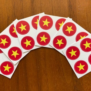 Vietnam Flag Round Stickers, Set of 24–1/2 inch diameter–Use for crafts, scrapbooking, school projects, etc.
