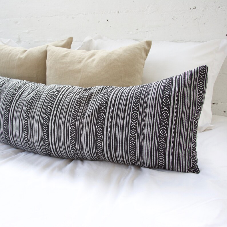 Striped Aztec Extra Long Lumbar Pillow Black 14x50 inches Etsy