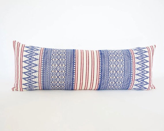 Naga Tribal Extra Long Lumbar Pillow Red Blue And Cream Etsy