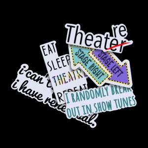 Theatre 5 PCS Sticker Pack | Acting Stickers | Rehearsal Stickers | Weatherproof | Showtunes Sticker| Gifts for | Free Shipping |