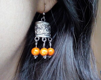 Boucles d’oreilles mayas orange, bijoux orange, bijoux indigènes orange, boucles d’oreilles orange, cadeau pour la femme, Bijoux texturés, Boucles d’oreilles aztèques, Honduras