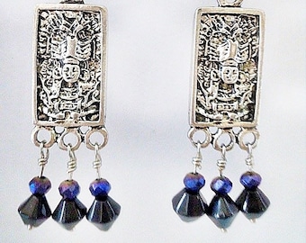 Aztec Design Earrings, Mexican Jewelry, Long silver Pendants for her, Guatemala favor, Mayan Silver Jewelry, gift for her, Historic Jewelry