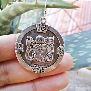 Mayan Silver Earrings, Round Aztec Mexican Round Exotic Earrings, Statement Jewelry for her, Honduran Jewelry, Mayan Jewelry, Guatemala Gift image 3