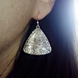 Landscape Earrings, Silver Pyramid Earrings, Honduras Jewelry, Gift for wife, Girlfriend Gift, Honduran Bohemian and Vintage Earrings