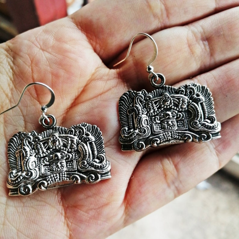 Silver Earrings, Big Silver Earrings, Large Statement Earrings, Exotic Jewelry, Very Big Textured Mayan Silver Earrings, Very Big Bold gift image 2