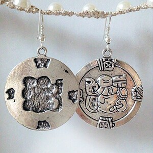 Mayan Silver Earrings, Round Aztec Mexican Round Exotic Earrings, Statement Jewelry for her, Honduran Jewelry, Mayan Jewelry, Guatemala Gift image 8