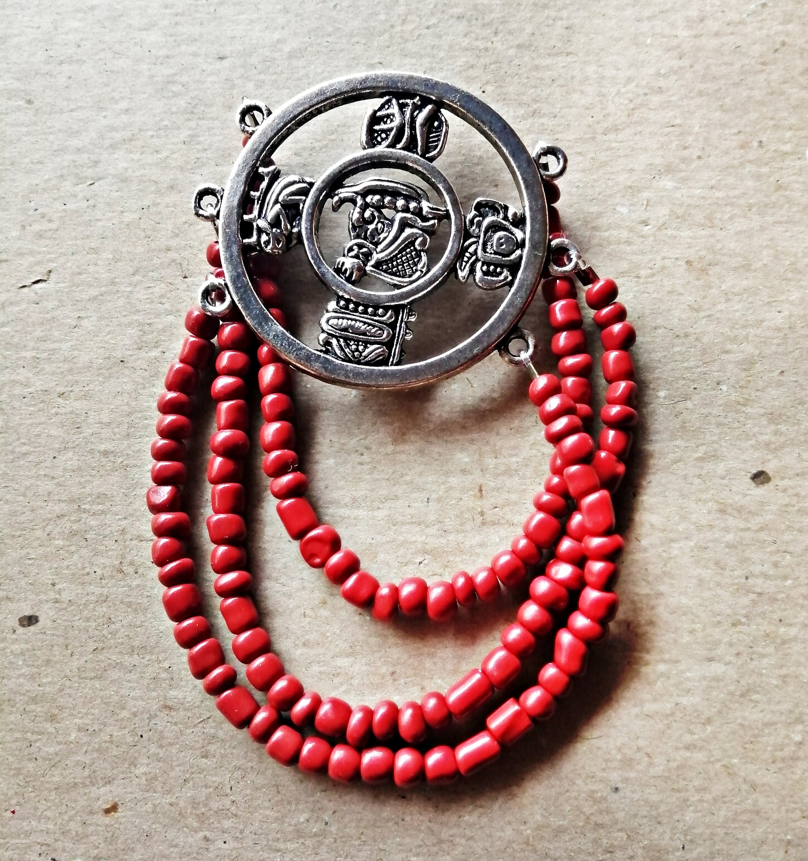 Native American Mayan Bracelet, Red Bead Triple String Elastic Bracelet,  Mayan Jewelry, Native Vintage Bracelet, Mexican Jewelry 