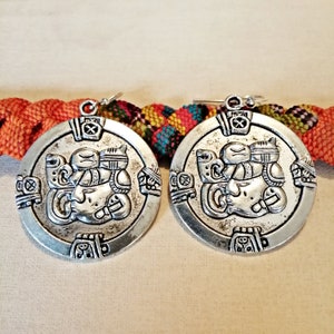 Mayan Silver Earrings, Round Aztec Mexican Round Exotic Earrings, Statement Jewelry for her, Honduran Jewelry, Mayan Jewelry, Guatemala Gift image 4