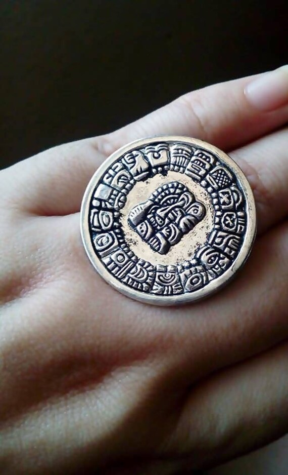 Mayan Calendar Ring Vintage Silver Ring Aztec Silver Ring Etsy