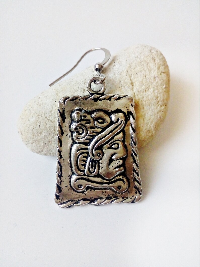 Taxco Mexican Earring Engraved Boho fashion Mayan Aztec Earrings Mother gift Mayan Jewelry Guatemalan Earrings Tribal Silver Earrings