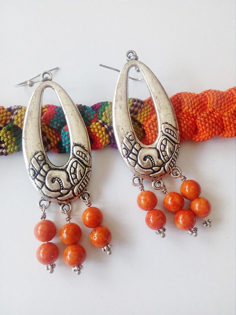 Orange Earrings Orange Jewelry Mayan Earrings Aztec Etsy