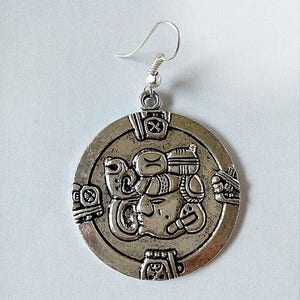 Mayan Silver Earrings, Round Aztec Mexican Round Exotic Earrings, Statement Jewelry for her, Honduran Jewelry, Mayan Jewelry, Guatemala Gift image 10