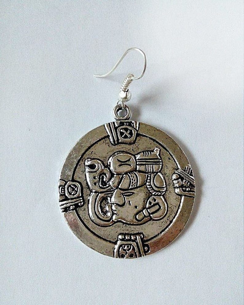 Mayan Silver Earrings, Round Aztec Mexican Round Exotic Earrings, Statement Jewelry for her, Honduran Jewelry, Mayan Jewelry, Guatemala Gift image 10