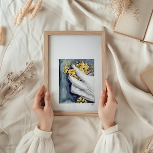 Opera d'arte originale ad acquerello "Fiori d'oro" con pigmenti dorati, unica, unica nel suo genere