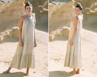 Women's Cotton Crinkle Gauze Maxi Beach Dress - Long Tunic Beach Coverup