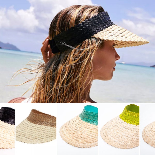 Sustainable Lontar Palm Leaf Sun Visor - Handwoven in Bali, Water-Tolerant, One Size - Chic Beach Holiday Accessory