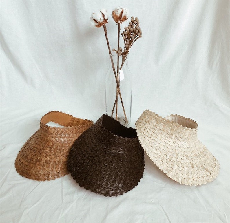 Handmade Retro-Styled Straw Visors Sustainable Lontar Palm Bulk Options Supporting Female Weavers of Bali image 1