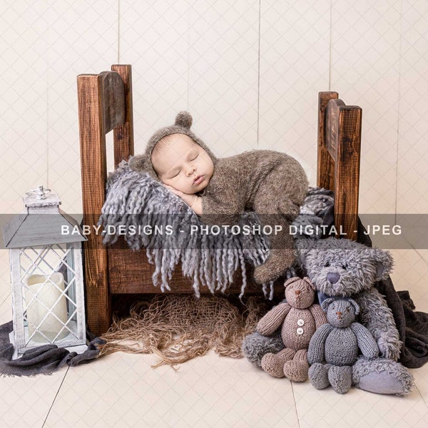 Digital Prop/Backdrop Newborn Wooden Poster Bed - Boy - neutral ~. Instant Download