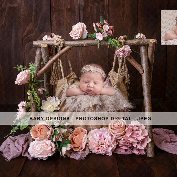 Digital Prop/Backdrop Newborn Girl Floral Hammock - Instant Download