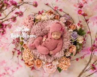 Newborn Digital Prop/Backdrop Pink Floral Bloom Basket. Instant Download - includes all 3 versions