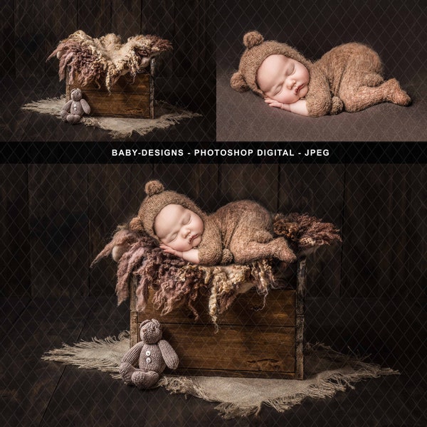 Digital Prop/Backdrop Newborn Boy Wooden Bed - Instant Download