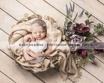 Digital Prop/Backdrop Newborn Floral Basket. Instant Download