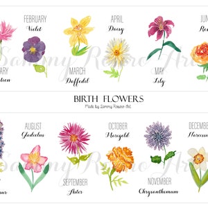 Watercolor Birth Flowers Digital Download, Monthly Flowers, Birth ...
