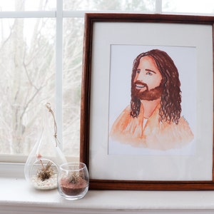 DIGITAL DOWNLOAD, PRINTABLE, Smiling Christ Watercolor Painting, Christ Portrait, Jesus Christ Painting, Watercolor Christ, Jesus Wall Art image 1