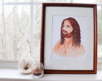 DIGITAL DOWNLOAD, PRINTABLE, Smiling Christ Watercolor Painting, Christ Portrait, Jesus Christ Painting, Watercolor Christ, Jesus Wall Art