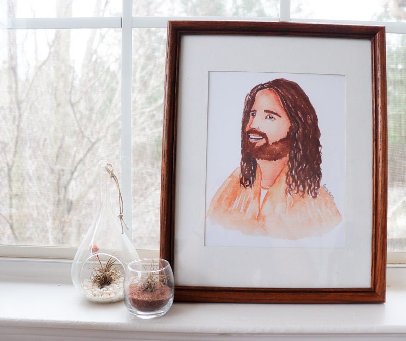 DIGITAL DOWNLOAD, PRINTABLE, Smiling Christ Watercolor Painting, Christ Portrait, Jesus Christ Painting, Watercolor Christ, Jesus Wall Art image 1