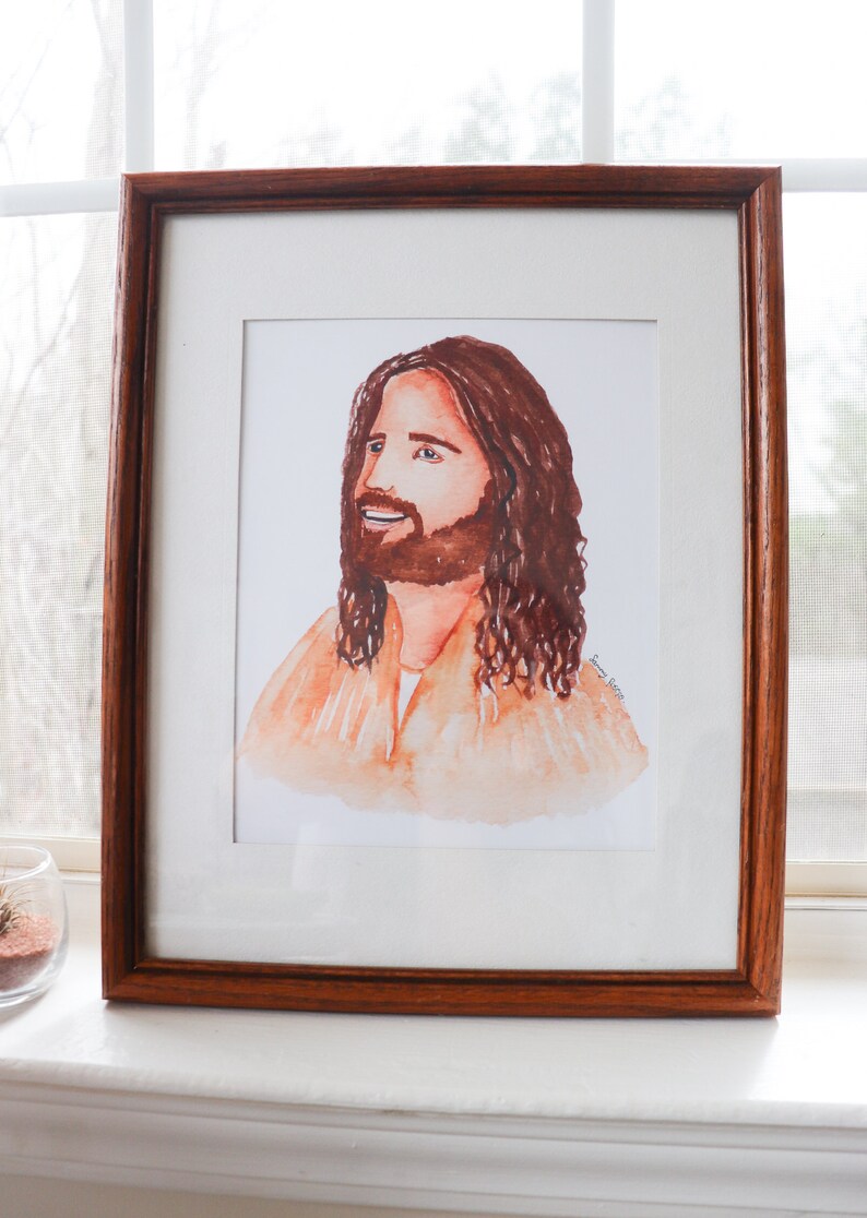 DIGITAL DOWNLOAD, PRINTABLE, Smiling Christ Watercolor Painting, Christ Portrait, Jesus Christ Painting, Watercolor Christ, Jesus Wall Art image 3