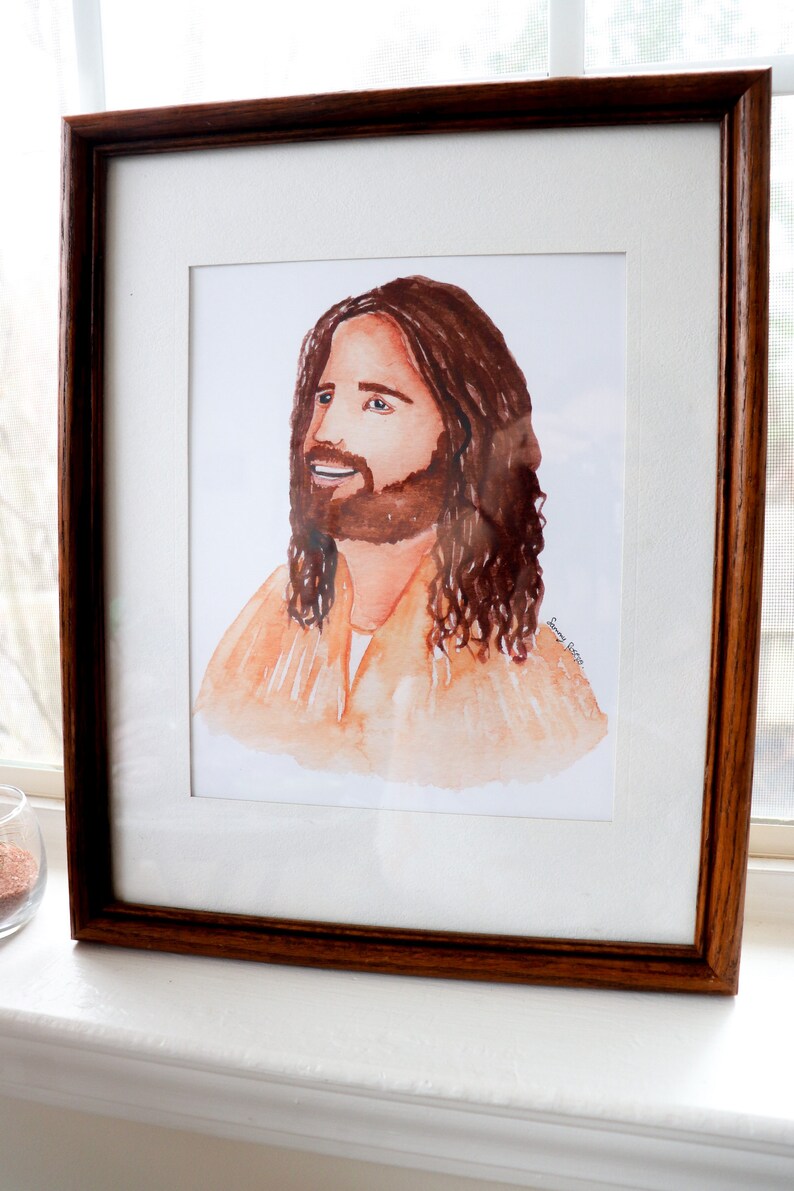 DIGITAL DOWNLOAD, PRINTABLE, Smiling Christ Watercolor Painting, Christ Portrait, Jesus Christ Painting, Watercolor Christ, Jesus Wall Art image 2