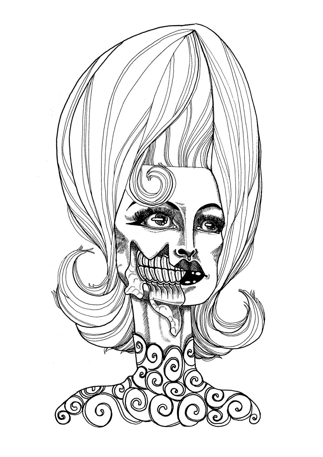 Mars Attacks Ink Mars Attacks! 1996: Martian Girl Art Print- A4 Pen and Ink Illustration ...