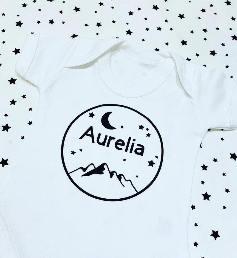 Personalised Babygrow Mountain Scene Starry Night Babygrow