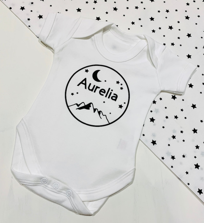 Personalised Babygrow Mountain Scene Starry Night Babygrow