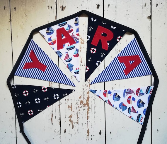 PERSONALISED BUNTING-PIRATE NAUTICAL STYLE ANY NAME-£1 PER FLAG FREE P/&P