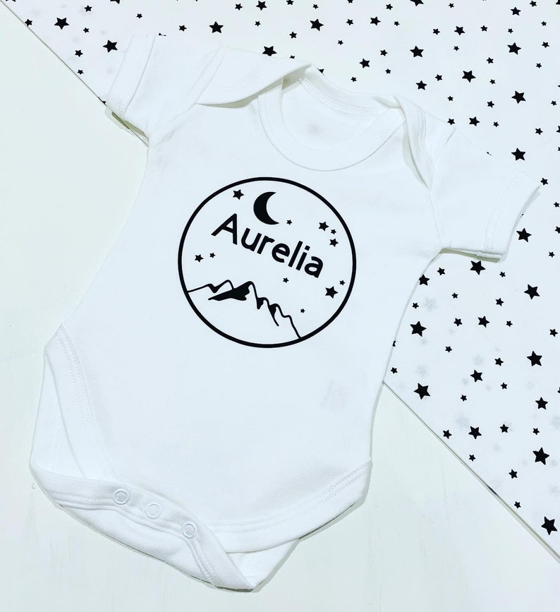 Personalised Babygrow Mountain Scene Starry Night Babygrow