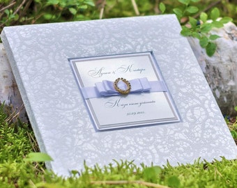 Beau livre d’or de mariage personnalisé et blanc avec la conception de dentelle et capacité de 100 pages